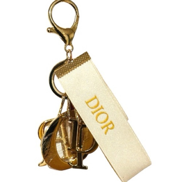 NEW DIOR Beautiful Gold Letter Charm Cream Dior Ribbon Key Holder - Picture 3 of 4